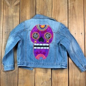 Sugar Skull Denim Jacket Kids Small 5/6 PLACE